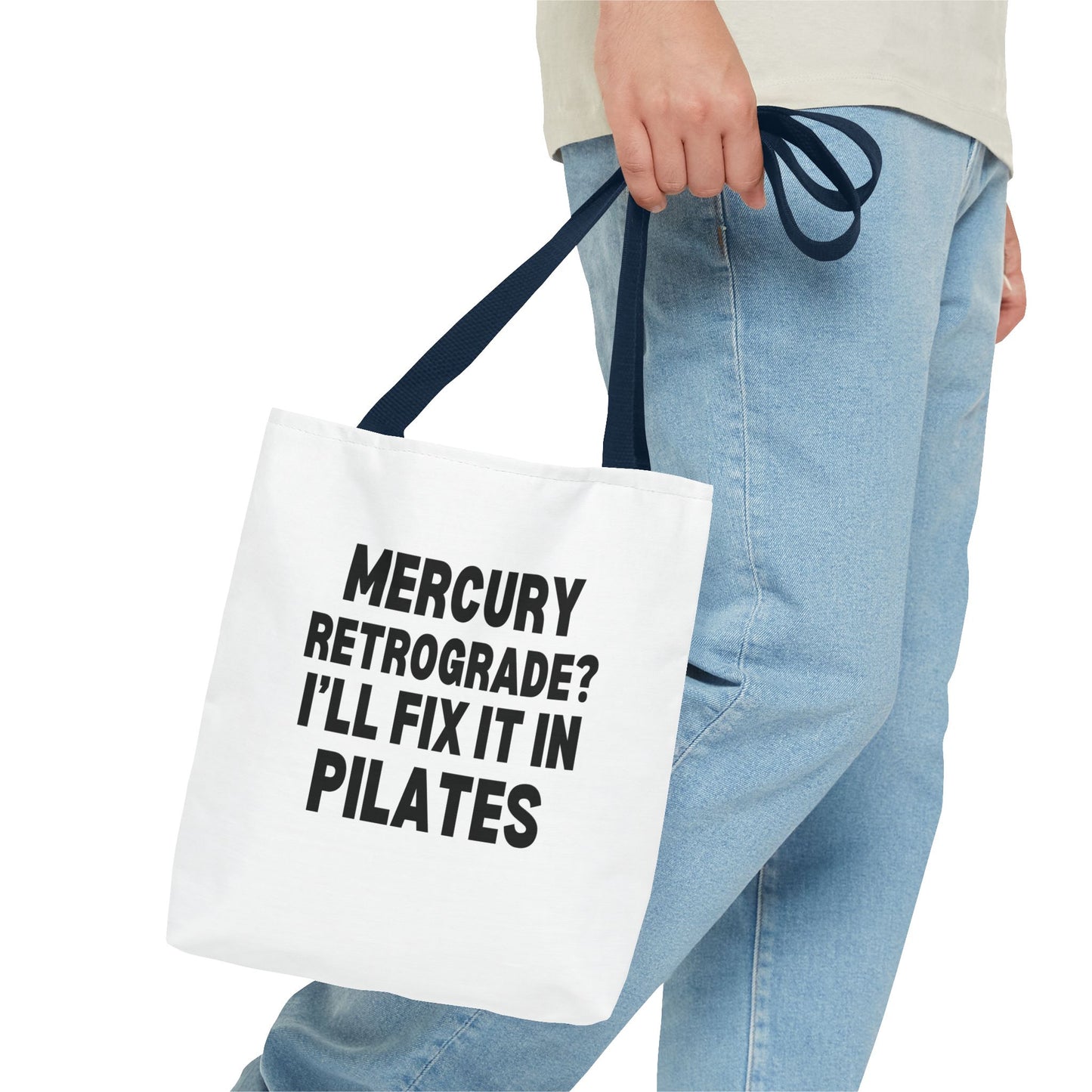 Pilates Tote Bag — “Mercury Retrograde? I’ll Fix It in Pilates” | Aligned Spine & Stars Yoga Tote