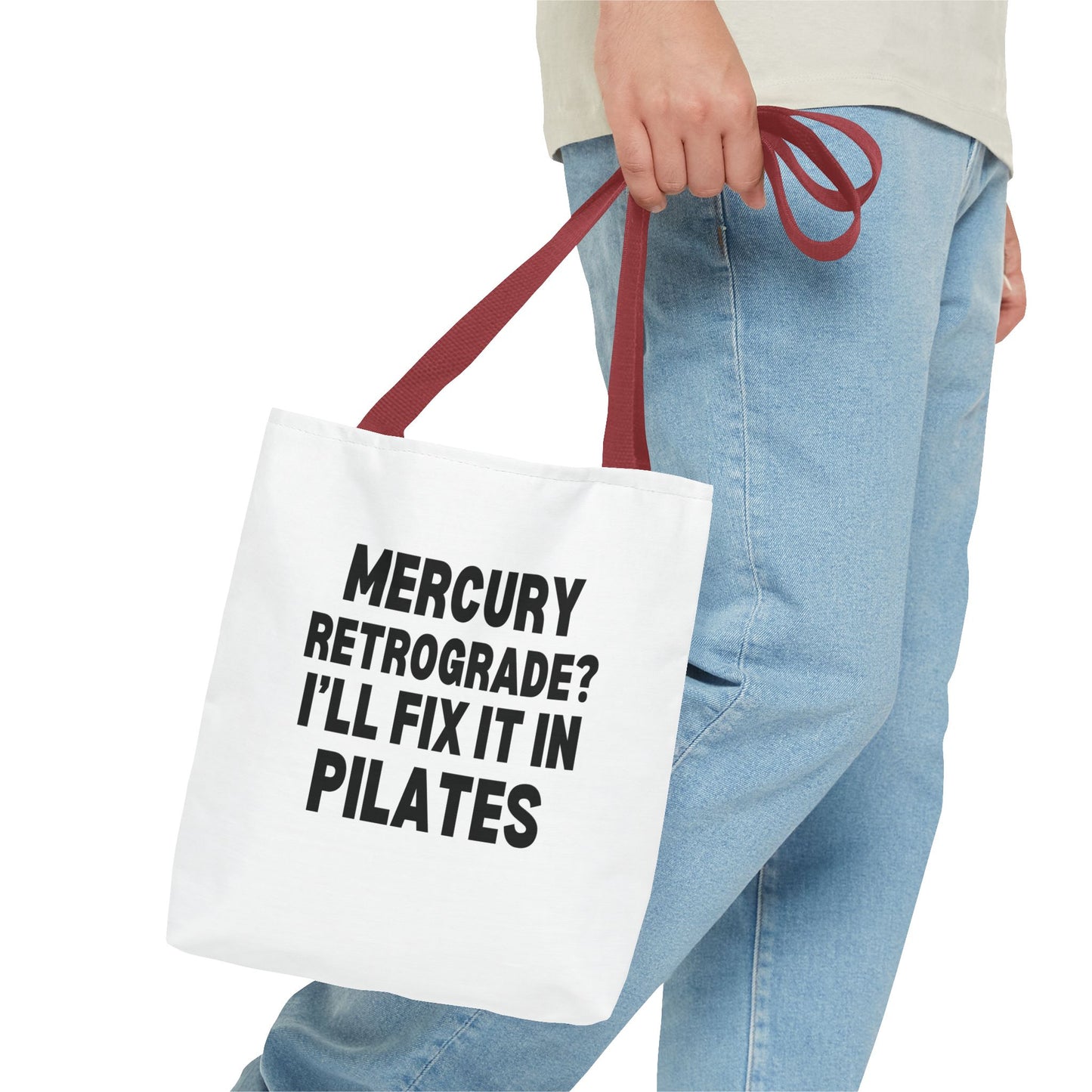 Pilates Tote Bag — “Mercury Retrograde? I’ll Fix It in Pilates” | Aligned Spine & Stars Yoga Tote