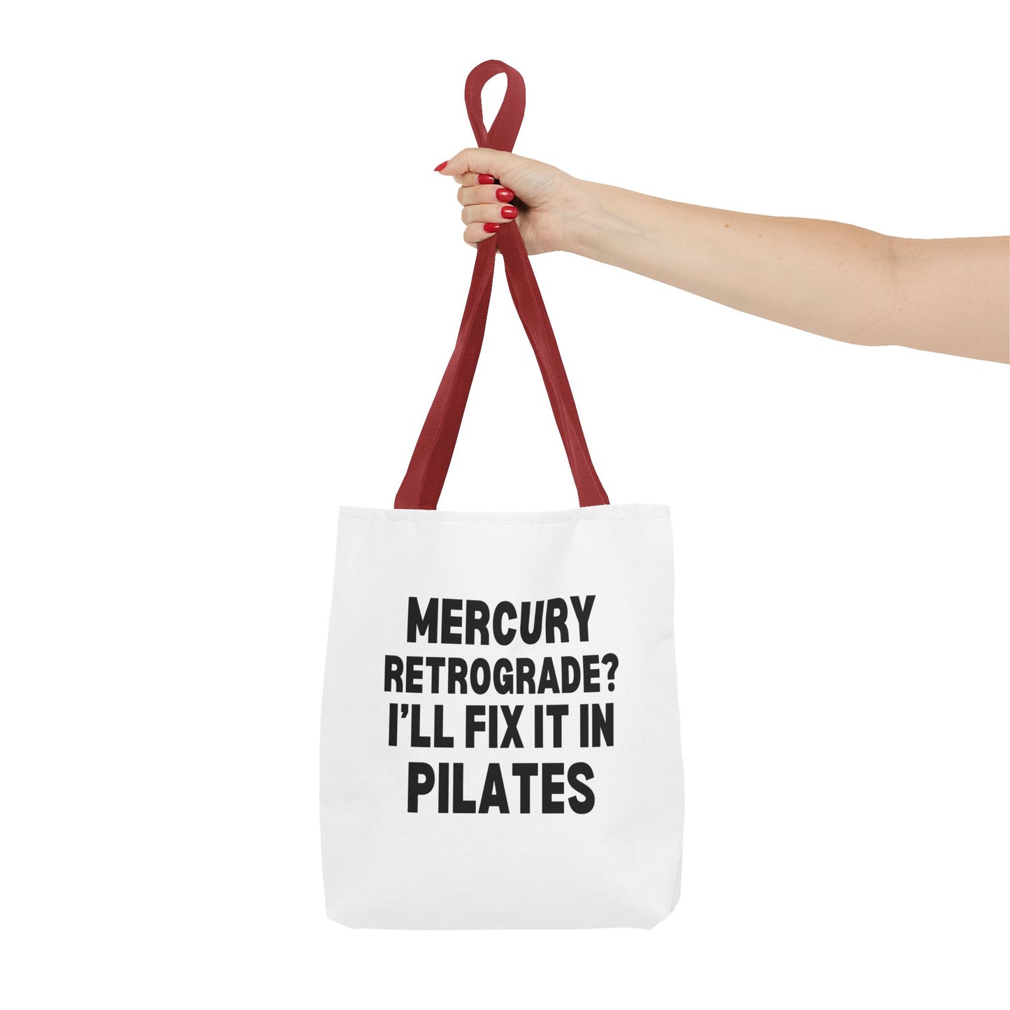 Pilates Tote Bag — “Mercury Retrograde? I’ll Fix It in Pilates” | Aligned Spine & Stars Yoga Tote