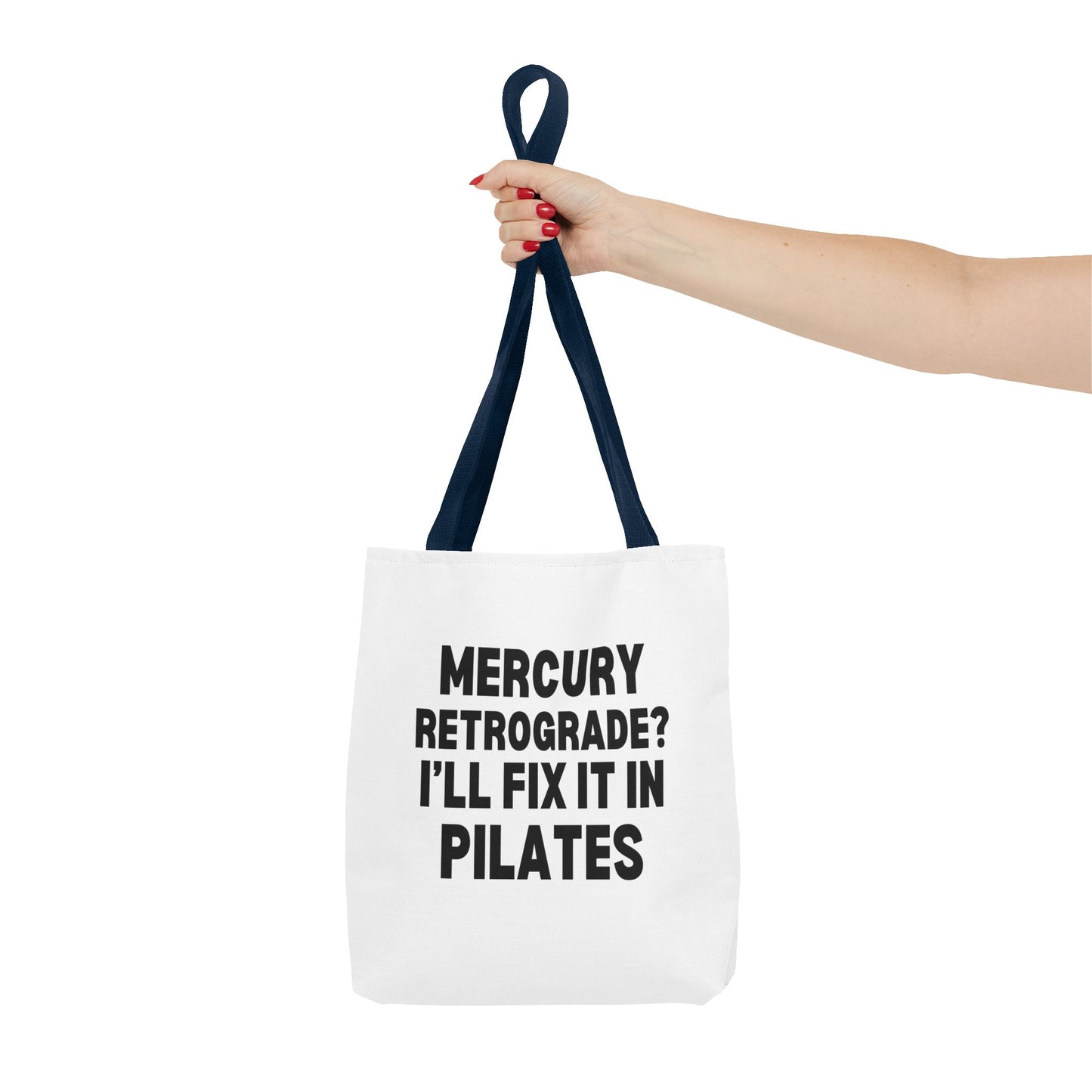 Pilates Tote Bag — “Mercury Retrograde? I’ll Fix It in Pilates” | Aligned Spine & Stars Yoga Tote