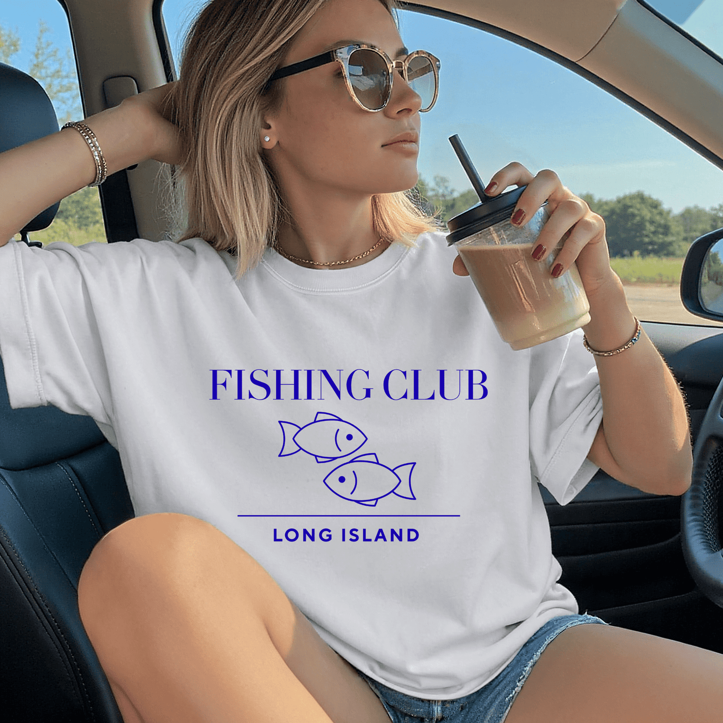 Fishing Club Long Island Minimal Fish Line Art T-Shirt - FARS