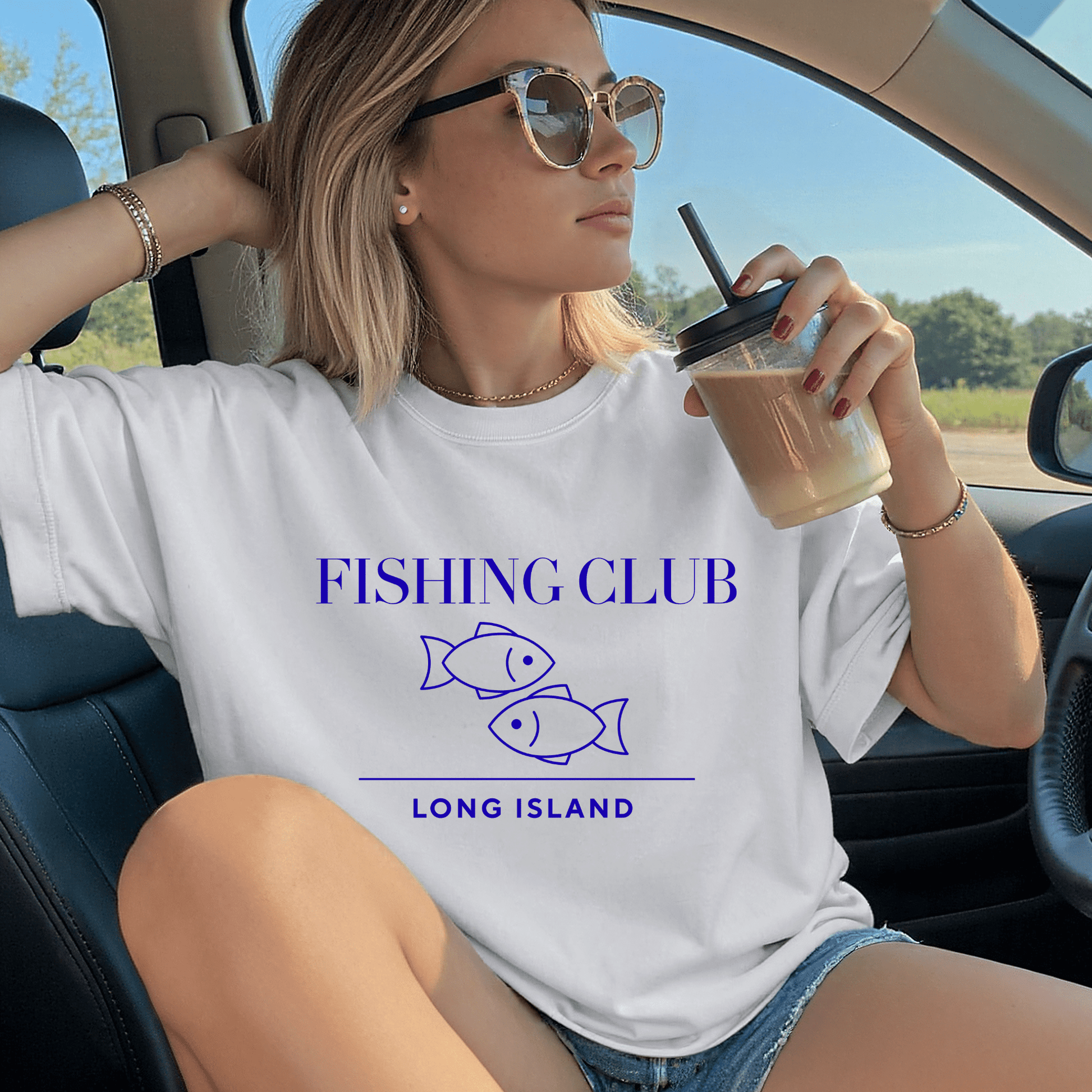 Fishing Club Long Island Minimal Fish Line Art T-Shirt - FARS
