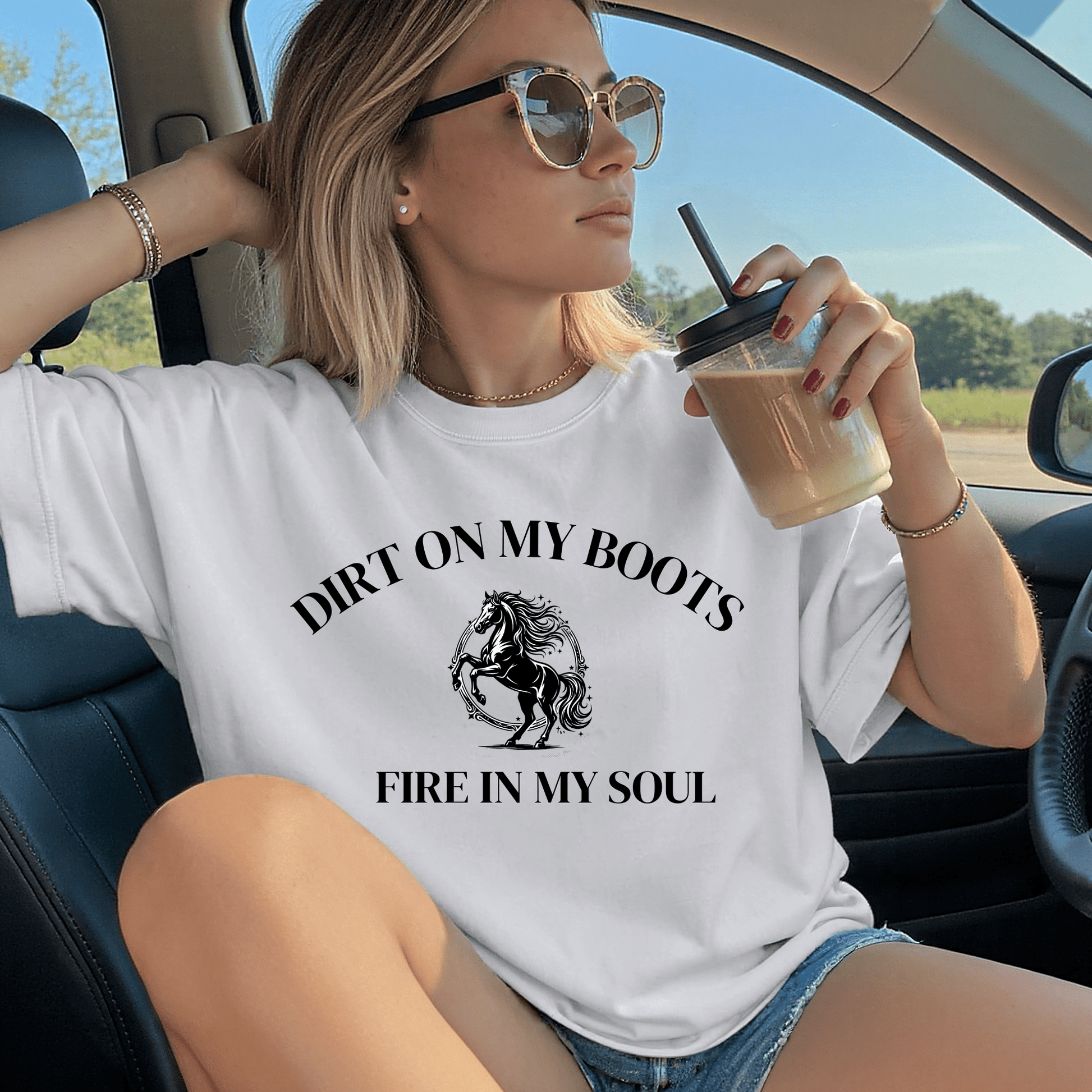 Dirt On My Boots Cowboy Horse Fire In My Soul T-Shirt | Rodeo Day - FARS