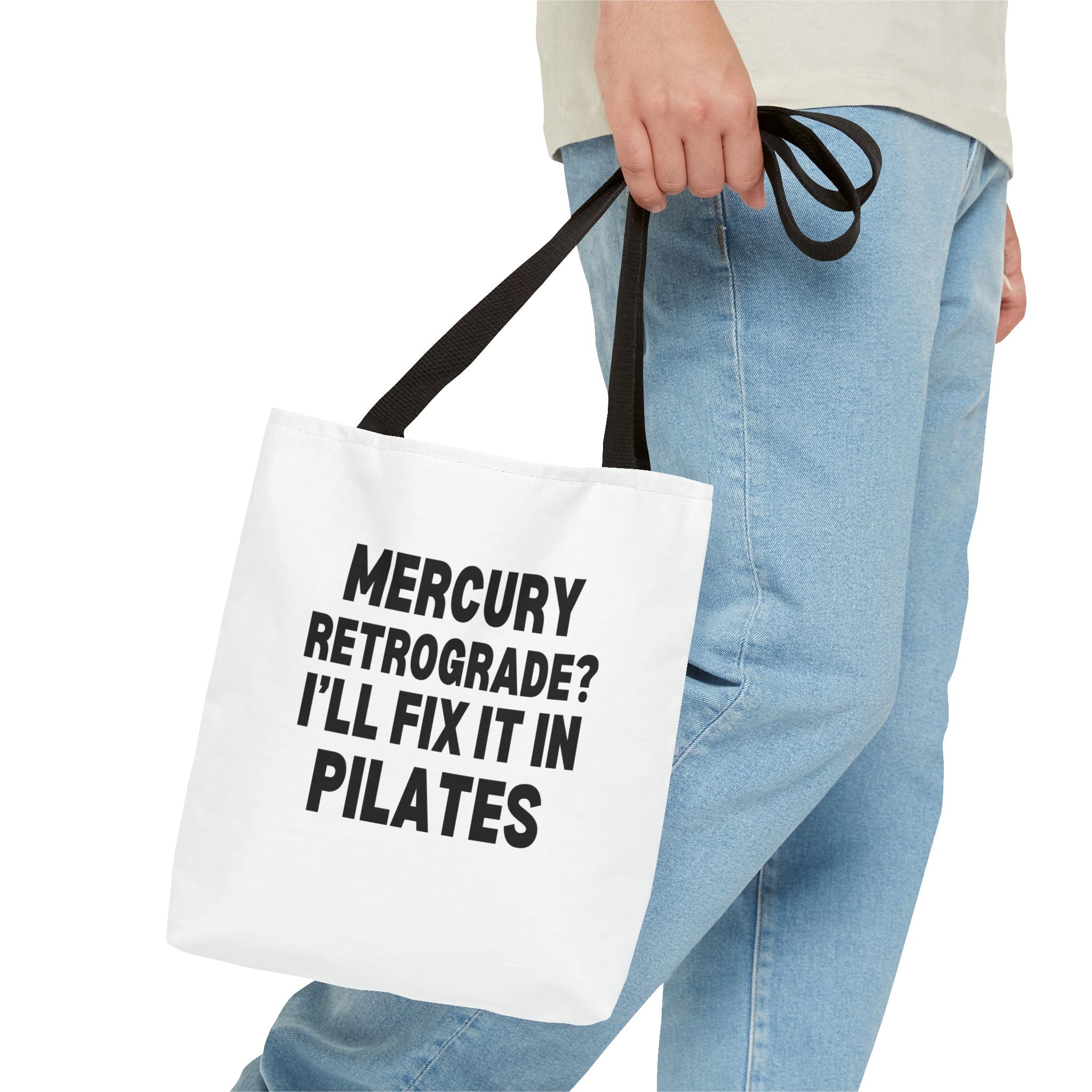Pilates Tote Bag — “Mercury Retrograde? I’ll Fix It in Pilates” | Aligned Spine & Stars Yoga Tote