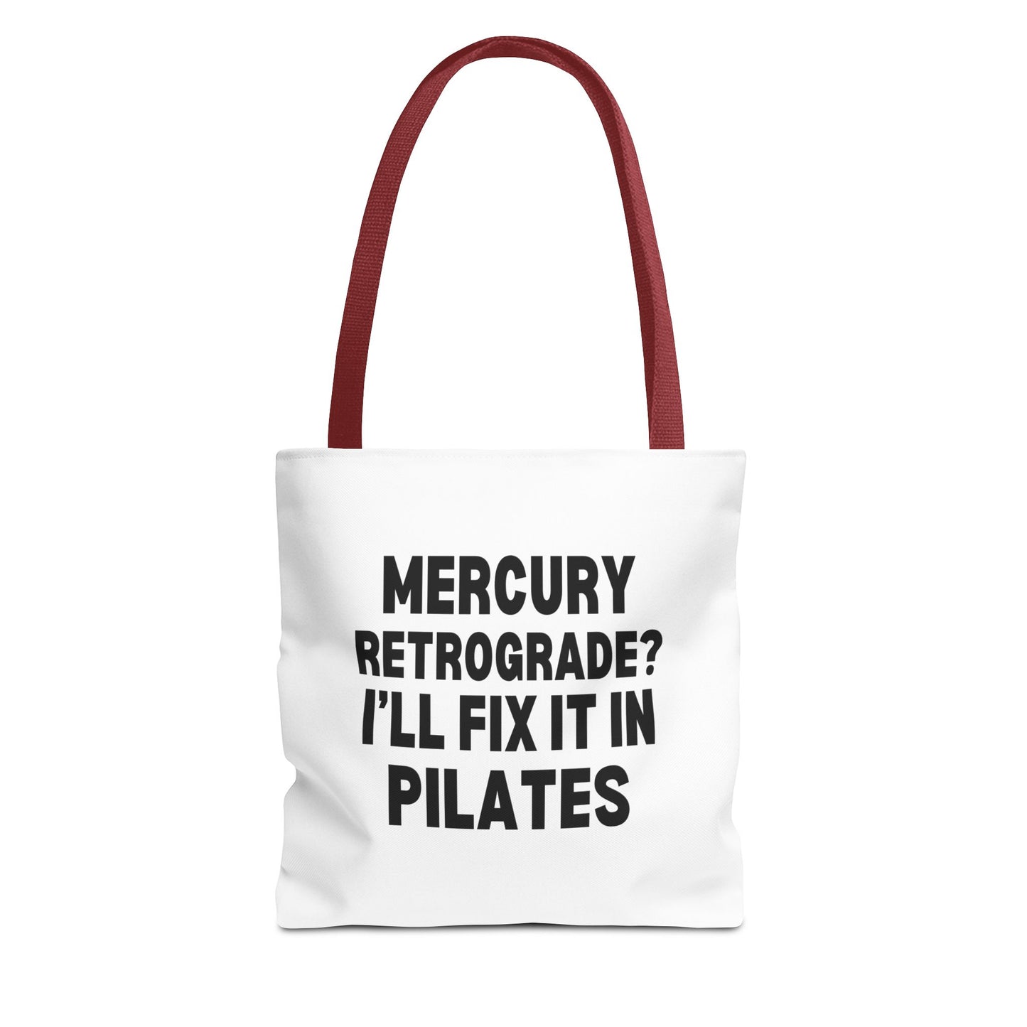 Pilates Tote Bag — “Mercury Retrograde? I’ll Fix It in Pilates” | Aligned Spine & Stars Yoga Tote