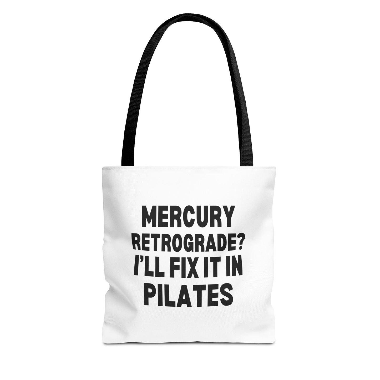 Pilates Tote Bag — “Mercury Retrograde? I’ll Fix It in Pilates” | Aligned Spine & Stars Yoga Tote