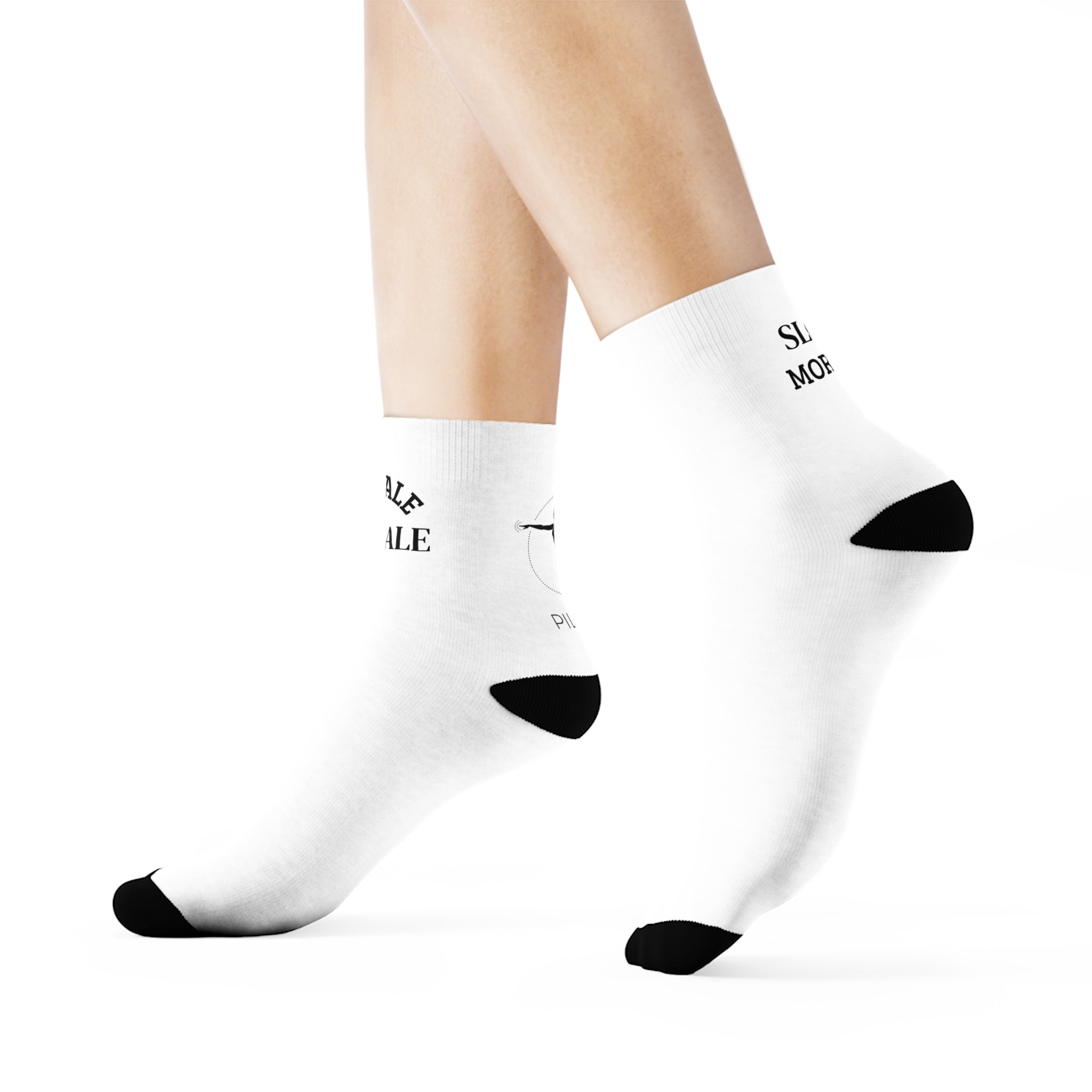 Crew Socks — 'Slow Morning' & Pilates Minimalist White Crew Socks (Wellness, Yoga, Gift)