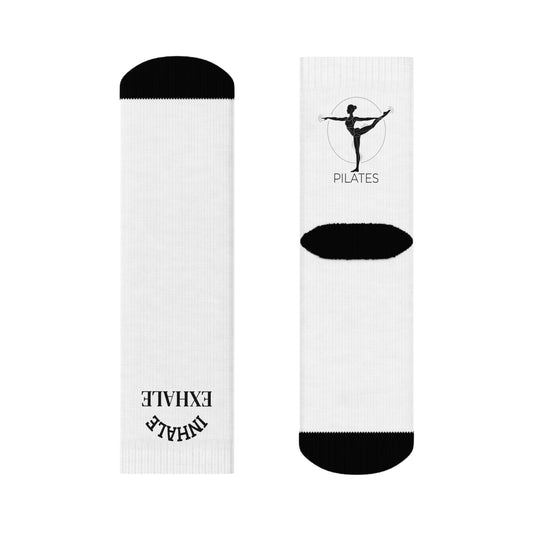 Crew Socks — 'Slow Morning' & Pilates Minimalist White Crew Socks (Wellness, Yoga, Gift)