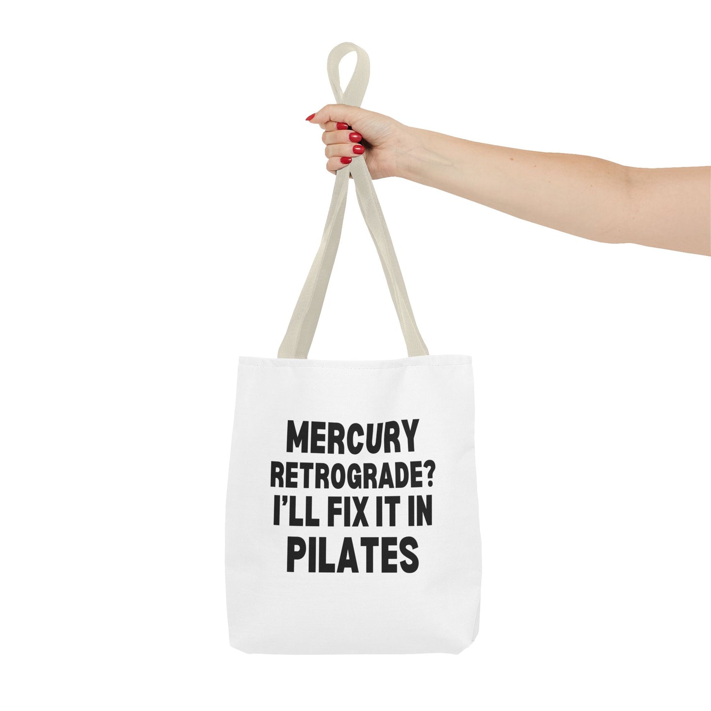 Pilates Tote Bag — “Mercury Retrograde? I’ll Fix It in Pilates” | Aligned Spine & Stars Yoga Tote