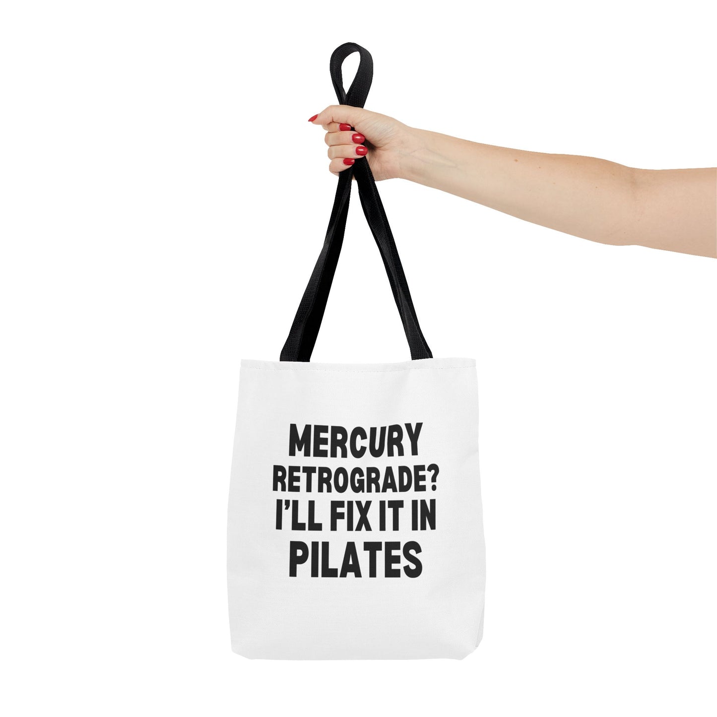 Pilates Tote Bag — “Mercury Retrograde? I’ll Fix It in Pilates” | Aligned Spine & Stars Yoga Tote