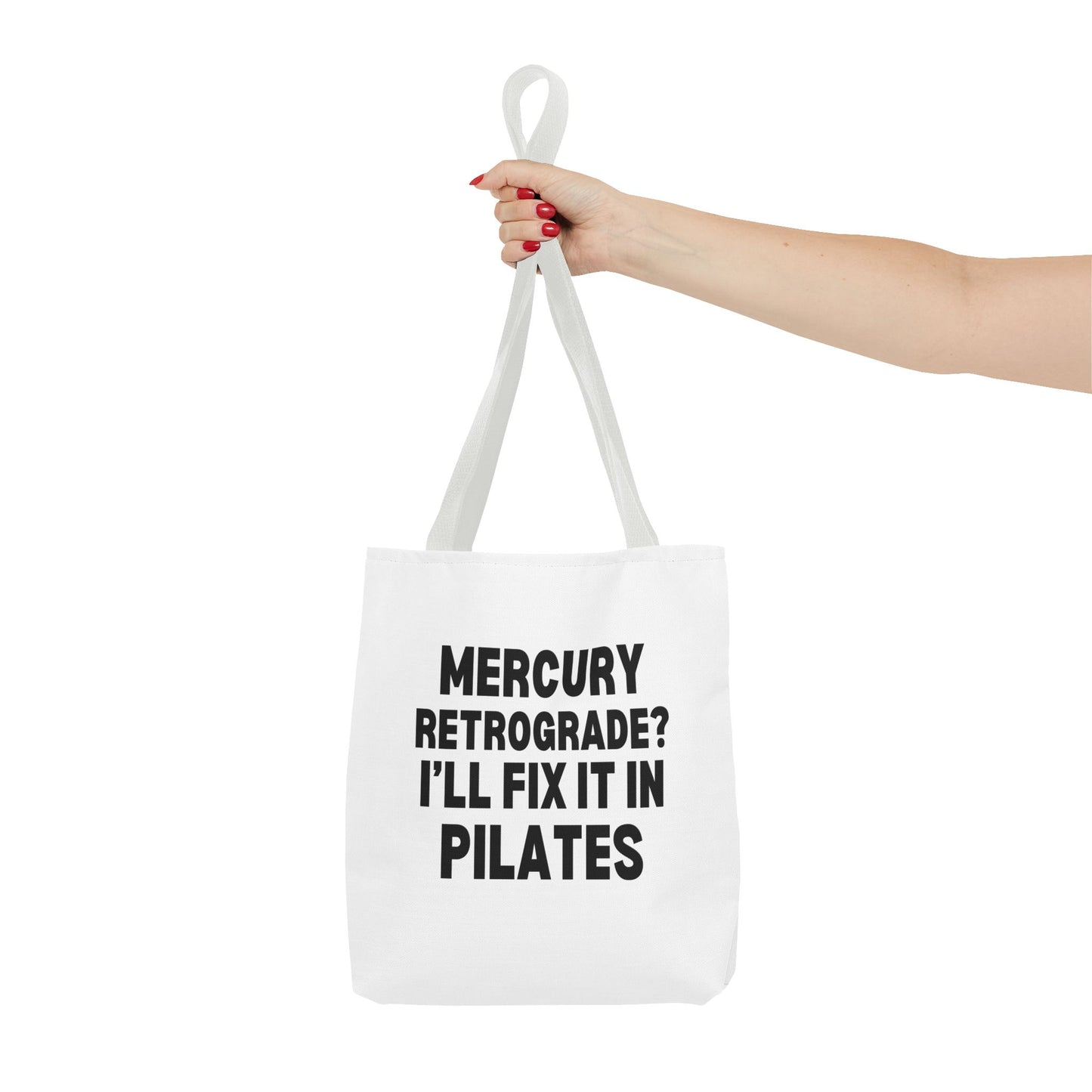 Pilates Tote Bag — “Mercury Retrograde? I’ll Fix It in Pilates” | Aligned Spine & Stars Yoga Tote
